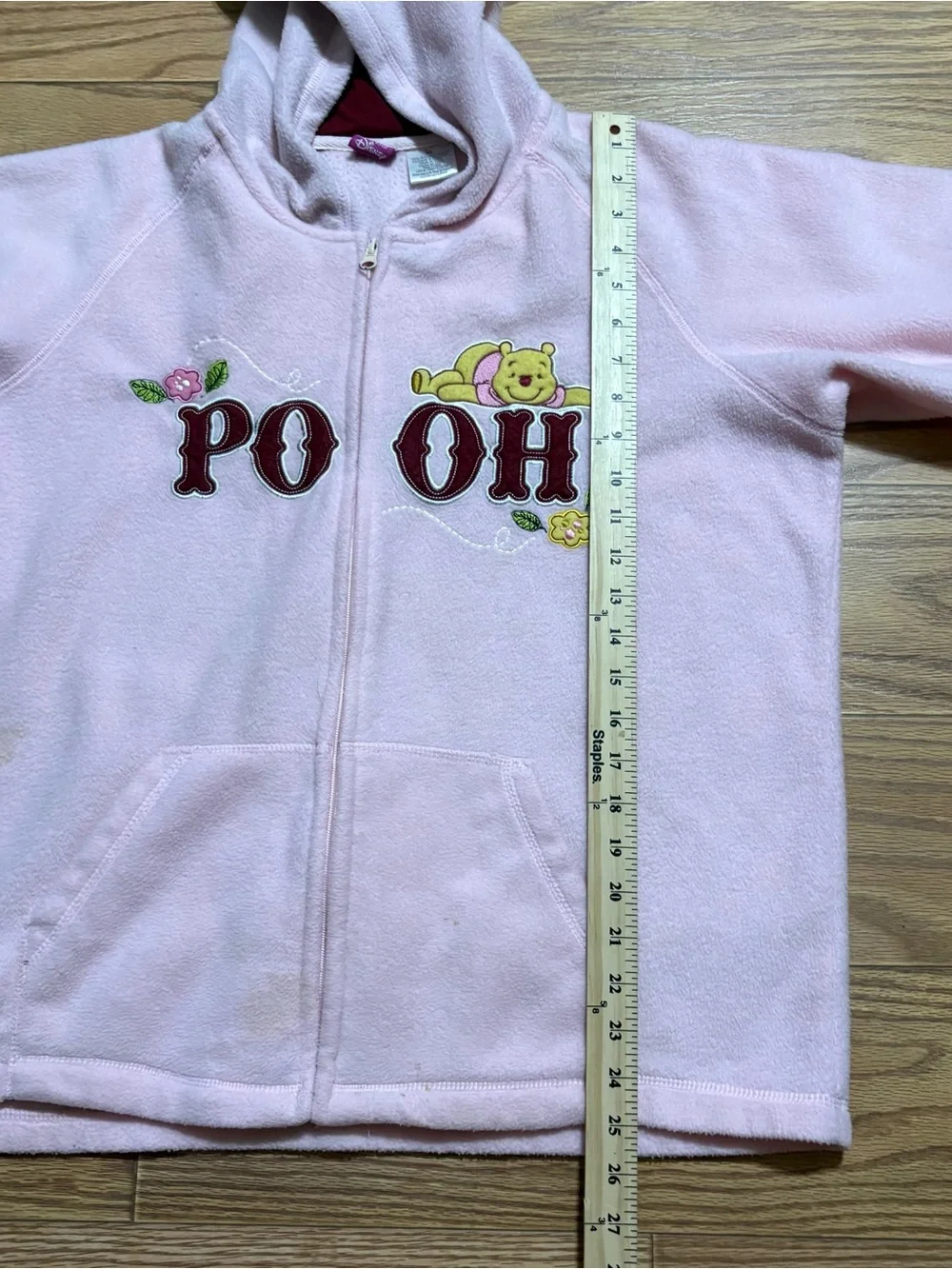 Vintage Y2K 2000s Disney Winnie the Pooh Fleece Full Zip Hoodie Pink XL - Picture 7 of 8